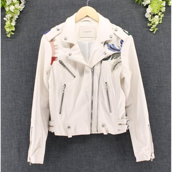 BLANK NYC Women's Vegan Faux Leather Embroidered Palm Tree Moto Jacket Sz S - Picture 1 of 9